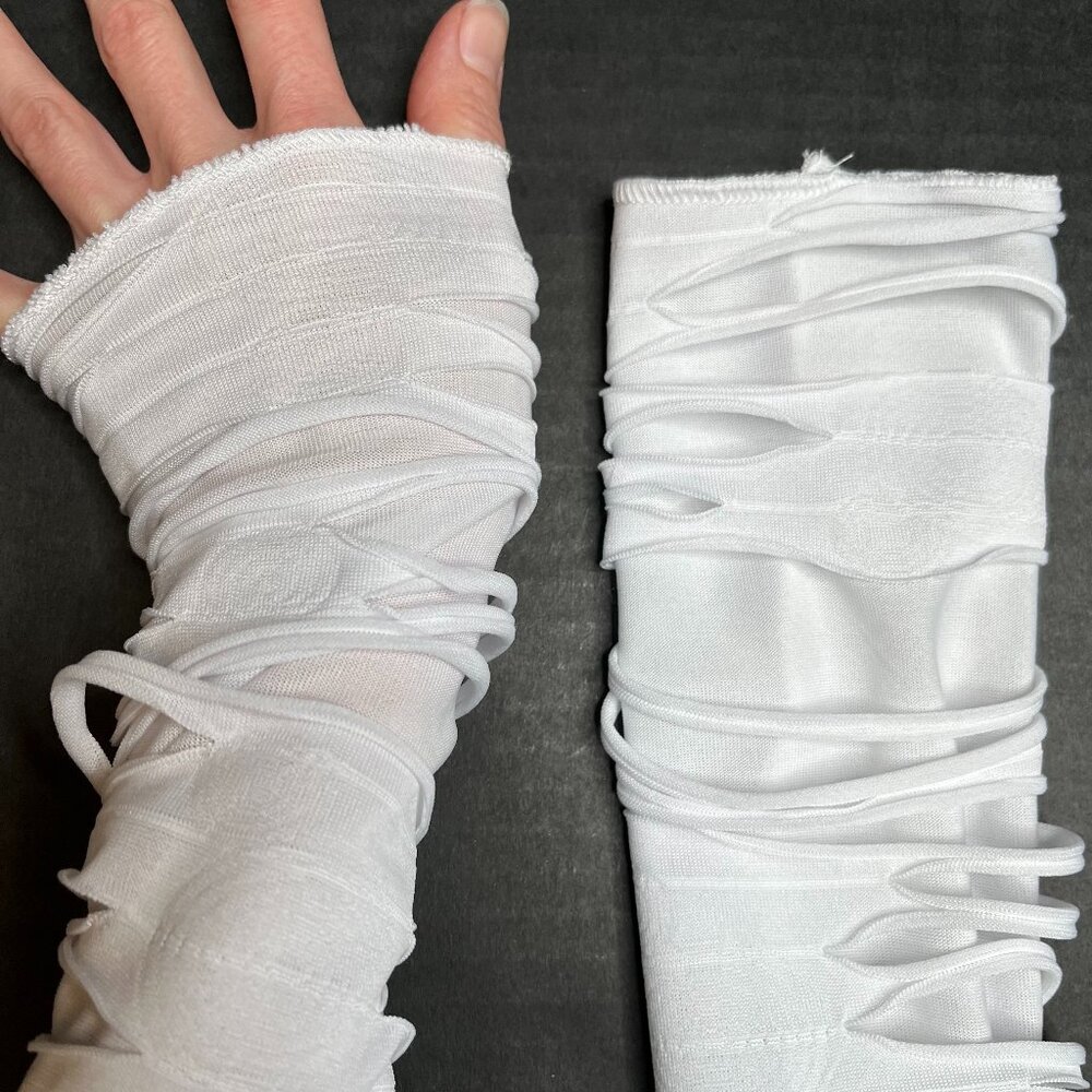 Mummy Bandage Gloves White Lace Up Arm Warmers Strappy Cosplay Costume Zombie OS